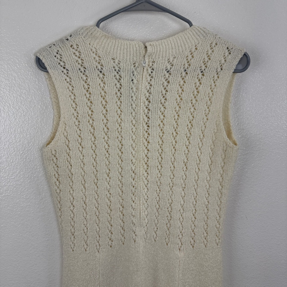 St. John Knits Dress Womens Cream Ivory Vintage Pointelle Sleeveless V-Neck FLAW - Picture 10 of 14